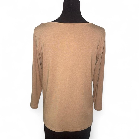 Eileen Fisher Ballet Neck 3/4 Sleeve Viscose Jersey Knit Top Camel Tan Sz S NWT - Picture 4 of 8
